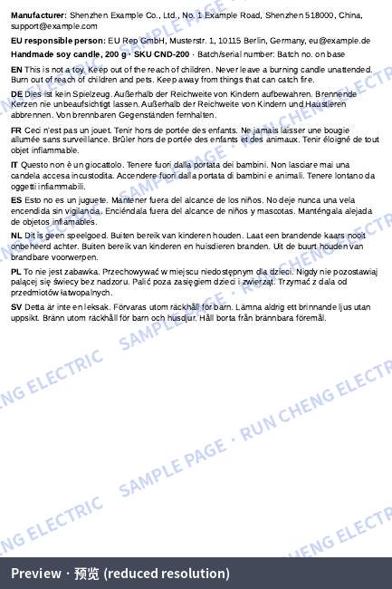 GPSR Compliance Kit for Small Sellers: Sample 100×150 mm label (sample page)